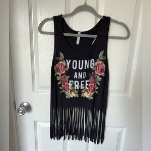 Pink and Black Graphic Fringe Tank Top